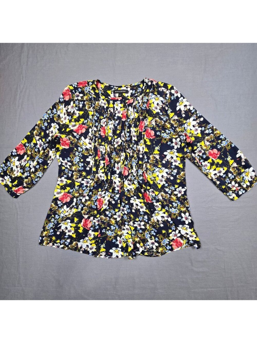 Banana Republic Large Women's Blouse Navy Floral Print 3/4 Sleeves Lightweight